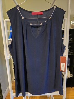 Womens Dark Blue Sleeveless Top Blouse